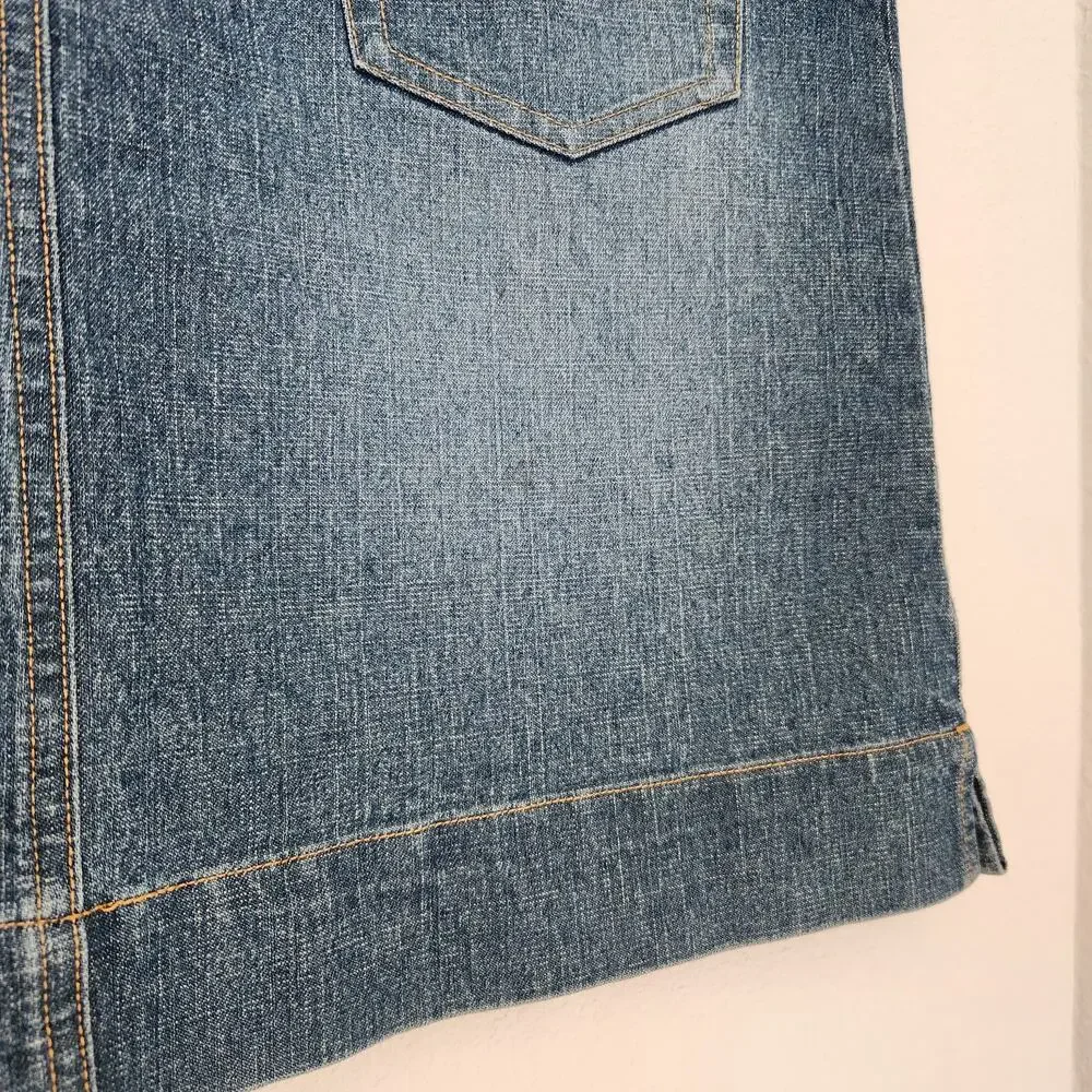 Vintage Y2K Medium Wash Denim Skirt Straight Knee Length Route 66 Size 10